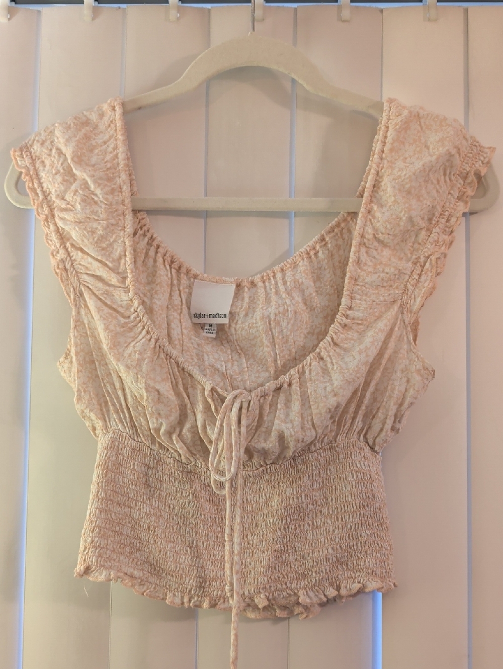 Skylar And Madison Peach Ruffle Smocked Crop Top, medium